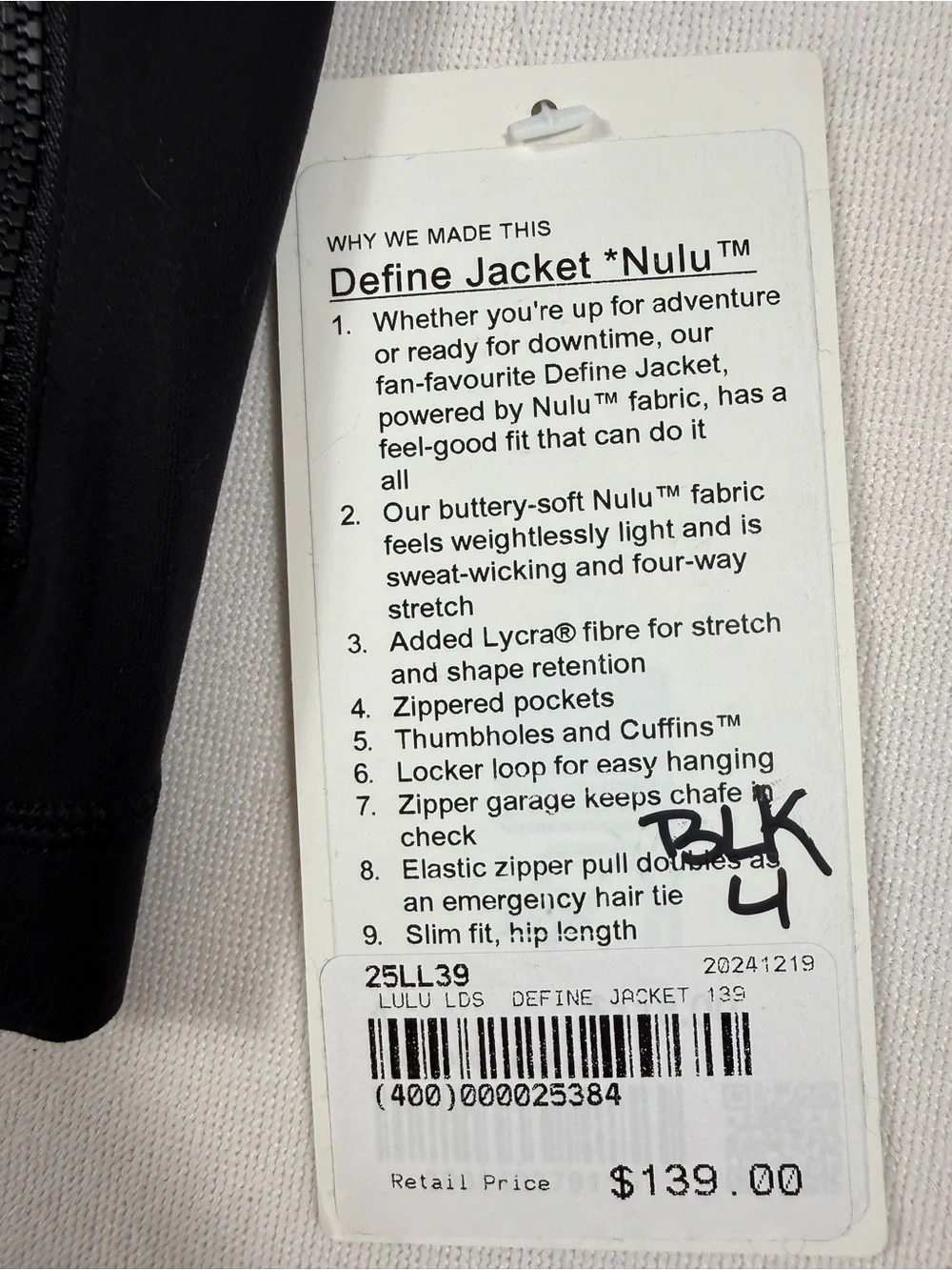 lululemon athletica Black Fitted Define Jacket Nulu with Sleeve Logo